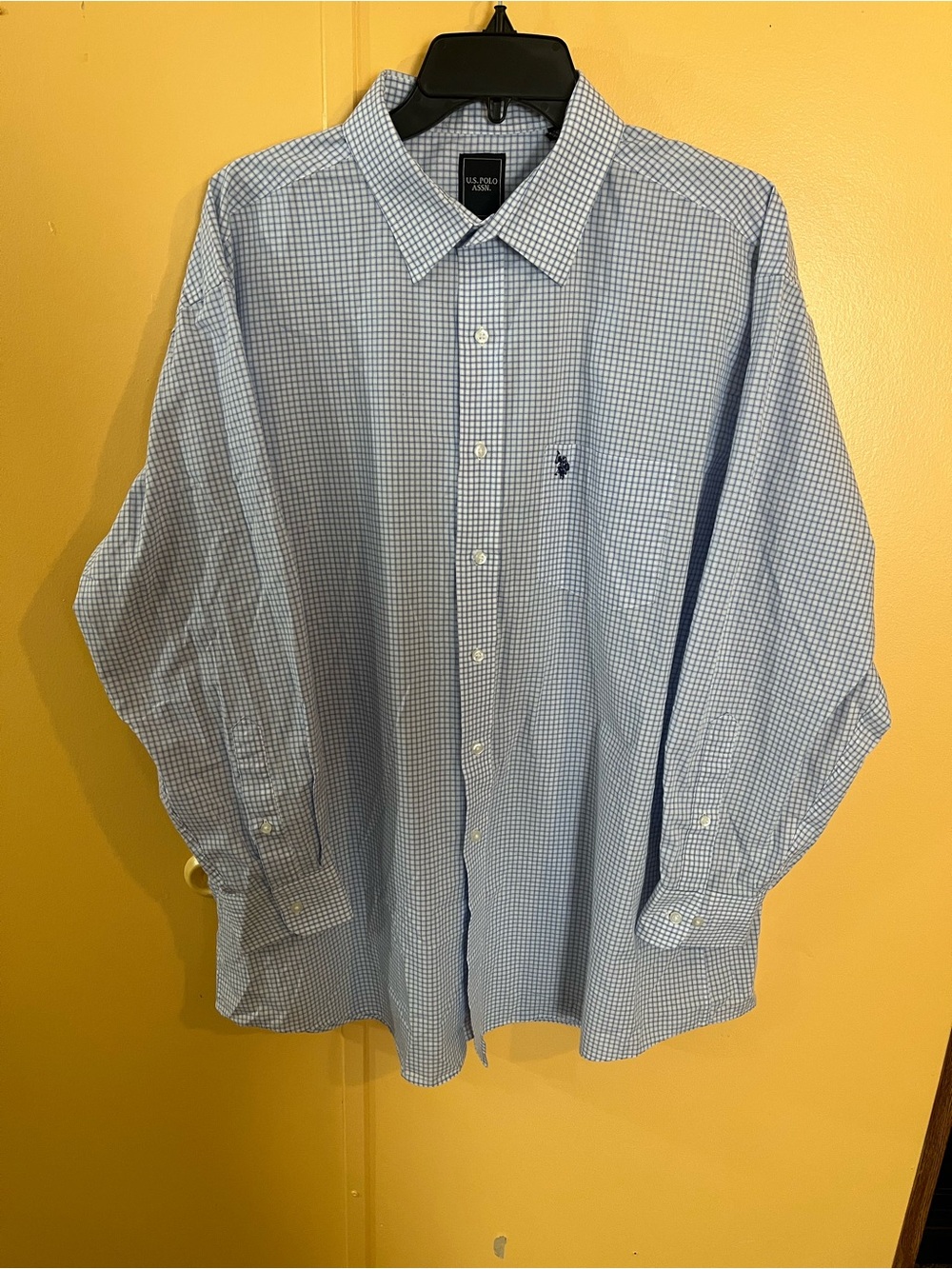 Men’s U.S. Polo Assn. Light Blue Micro-Check Dress Shirt Long-Sleeve Size XL